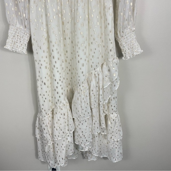 Lilly Pulitzer Cristiana Midi Dress Womens 8 Metallic Coconut Print Gold Ruffle - Picture 7 of 13